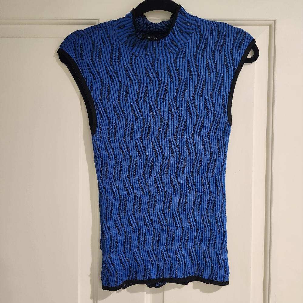 WHBM Blue and Black Textured Sleeveless Top Fitted Size Small